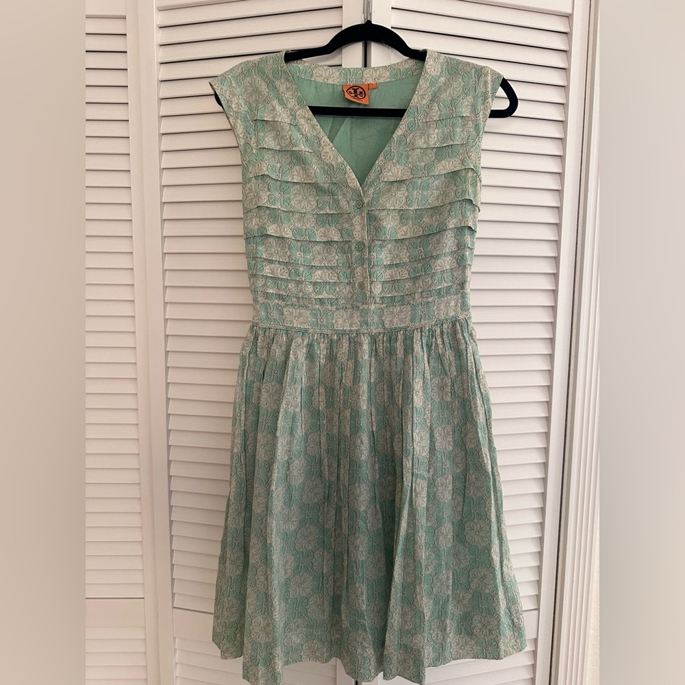 TORY BURCH PASTEL FLOWERED MINT GREEN DRESS
